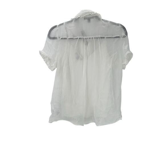 J. Crew Sheer Lace-Trim Button-Up Shirt Short Sleeve Ivory Size 0 NWT - Picture 6 of 12